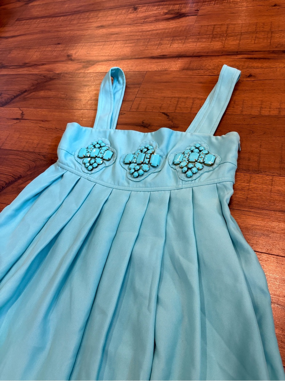 KARTA Turquoise Mini Cocktail Baby Doll Dress Short Gemstones Western Glam Small